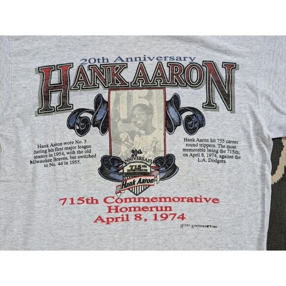 Vintage Hank Aaron Shirt Mens Large 20th Anniversary 1994 MLB 715 Home Runs - Picture 2 of 6